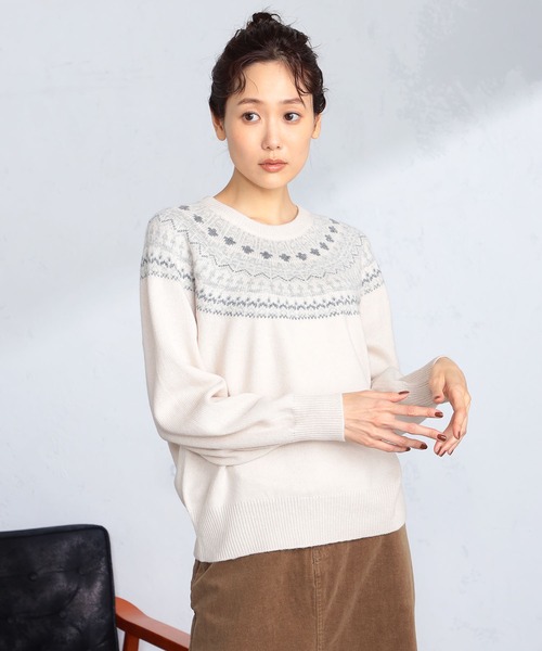 GALLORIA(ギャローリア)の「求心ジャガード柄ニット(ニット/セーター・レディース・ライトベージュ/グレー/ブラウン・L/LL/M/S)」の3枚目の写真