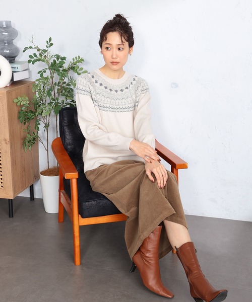 GALLORIA(ギャローリア)の「求心ジャガード柄ニット(ニット/セーター・レディース・ライトベージュ/グレー/ブラウン・L/LL/M/S)」の12枚目の写真