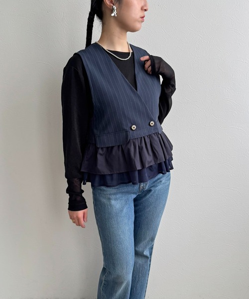 LHELBIE(レルビエ)の「ミックスティアードジレ(ベスト・レディース・ブラック/ネイビー/ベージュ・M)」の18枚目の写真