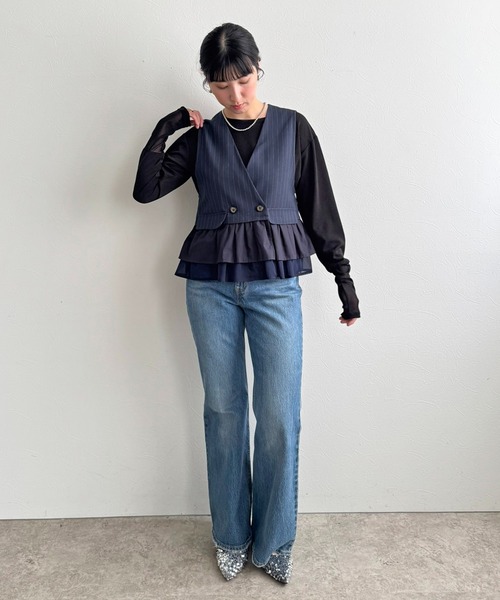 LHELBIE(レルビエ)の「ミックスティアードジレ(ベスト・レディース・ブラック/ネイビー/ベージュ・M)」の19枚目の写真