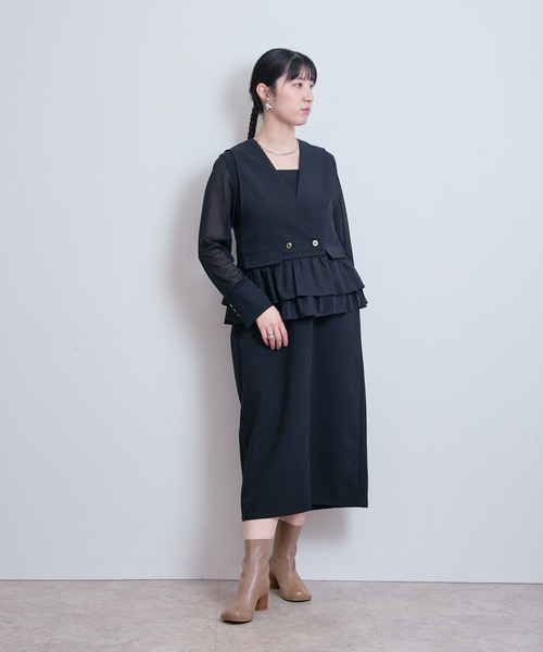 LHELBIE(レルビエ)の「ミックスティアードジレ(ベスト・レディース・ブラック/ネイビー/ベージュ・M)」の16枚目の写真