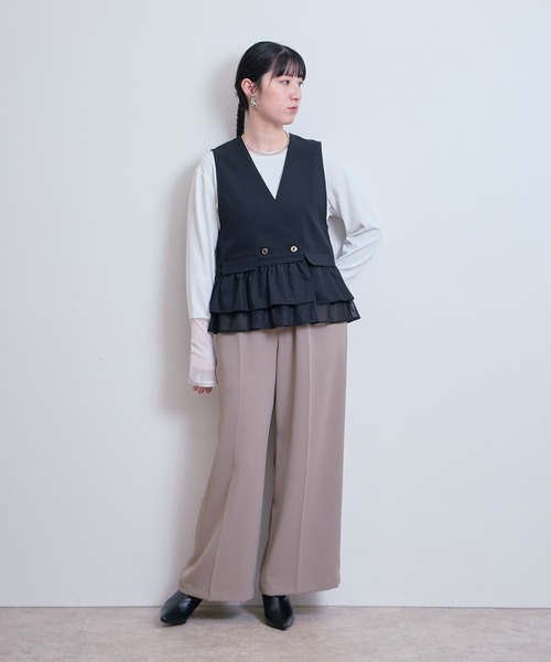 LHELBIE(レルビエ)の「ミックスティアードジレ(ベスト・レディース・ブラック/ネイビー/ベージュ・M)」の12枚目の写真