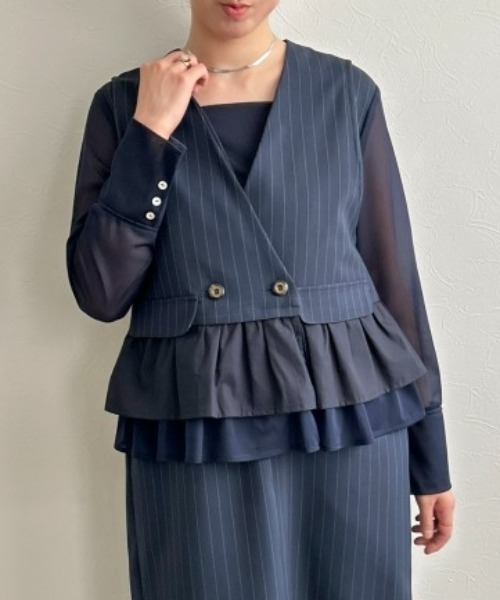 LHELBIE(レルビエ)の「ミックスティアードジレ(ベスト・レディース・ブラック/ネイビー/ベージュ・M)」の21枚目の写真