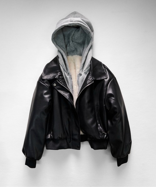CALIFORNIA OUTFITTERS(カリフォルニア アウトフィッターズ)の「11C4 裏ファー レイヤード フード付PUレザージャケット(ブルゾン・メンズ・ブラウン/ブラック・FREE)」の1枚目の写真