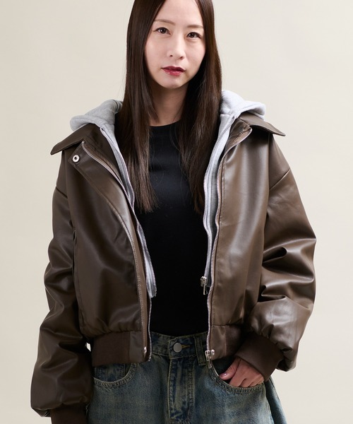 CALIFORNIA OUTFITTERS(カリフォルニア アウトフィッターズ)の「11C4 裏ファー レイヤード フード付PUレザージャケット(ブルゾン・メンズ・ブラウン/ブラック・FREE)」の7枚目の写真