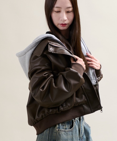 CALIFORNIA OUTFITTERS(カリフォルニア アウトフィッターズ)の「11C4 裏ファー レイヤード フード付PUレザージャケット(ブルゾン・メンズ・ブラウン/ブラック・FREE)」の9枚目の写真