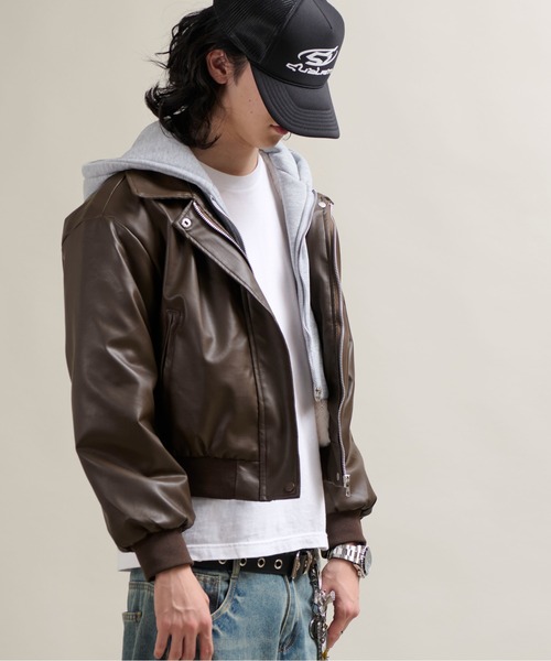 CALIFORNIA OUTFITTERS(カリフォルニア アウトフィッターズ)の「11C4 裏ファー レイヤード フード付PUレザージャケット(ブルゾン・メンズ・ブラウン/ブラック・FREE)」の21枚目の写真