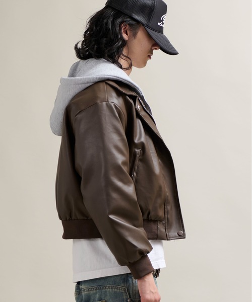 CALIFORNIA OUTFITTERS(カリフォルニア アウトフィッターズ)の「11C4 裏ファー レイヤード フード付PUレザージャケット(ブルゾン・メンズ・ブラウン/ブラック・FREE)」の22枚目の写真