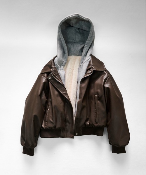 CALIFORNIA OUTFITTERS(カリフォルニア アウトフィッターズ)の「11C4 裏ファー レイヤード フード付PUレザージャケット(ブルゾン・メンズ・ブラウン/ブラック・FREE)」の15枚目の写真