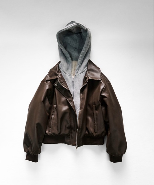 CALIFORNIA OUTFITTERS(カリフォルニア アウトフィッターズ)の「11C4 裏ファー レイヤード フード付PUレザージャケット(ブルゾン・メンズ・ブラウン/ブラック・FREE)」の16枚目の写真