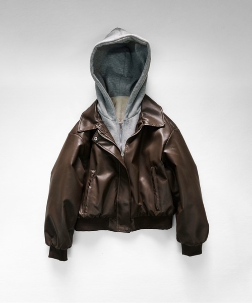 CALIFORNIA OUTFITTERS(カリフォルニア アウトフィッターズ)の「11C4 裏ファー レイヤード フード付PUレザージャケット(ブルゾン・メンズ・ブラウン/ブラック・FREE)」の17枚目の写真