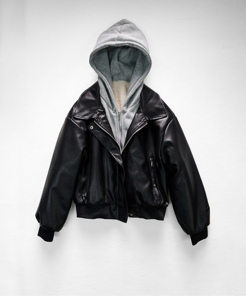 CALIFORNIA OUTFITTERS(カリフォルニア アウトフィッターズ)の「11C4 裏ファー レイヤード フード付PUレザージャケット(ブルゾン・メンズ・ブラウン/ブラック・FREE)」の12枚目の写真