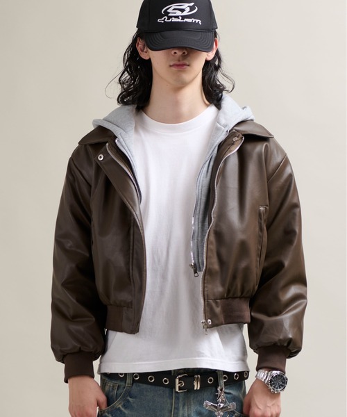 CALIFORNIA OUTFITTERS(カリフォルニア アウトフィッターズ)の「11C4 裏ファー レイヤード フード付PUレザージャケット(ブルゾン・メンズ・ブラウン/ブラック・FREE)」の14枚目の写真