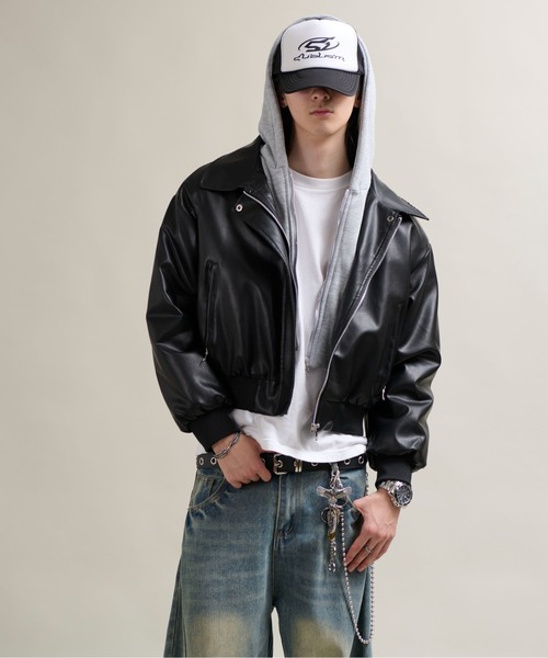 CALIFORNIA OUTFITTERS(カリフォルニア アウトフィッターズ)の「11C4 裏ファー レイヤード フード付PUレザージャケット(ブルゾン・メンズ・ブラウン/ブラック・FREE)」の13枚目の写真