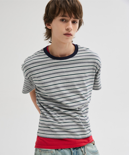 LEIRE（ルアール）の「エッセンシャルストライプクロップTシャツ[マルチグレーST]（Tシャツ/カットソー・メンズ・その他・XX-LARGE/X-LARGE/LARGE/MEDIUM）」の3枚目の写真