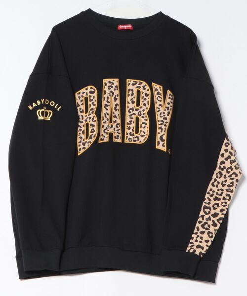BABYDOLL（ベビードール）の「親子お揃い BIGヒョウ柄スリーブトレーナー 1173A（スウェット・レディース・ブラック/ピンク系その他7・ユニセックスS/ユニセックスM/ユニセックスL/ユニセックスXL）」の4枚目の写真