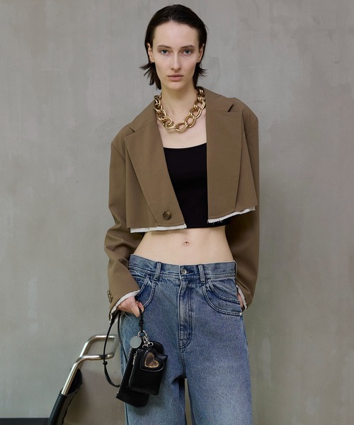 MAISON SPECIAL（メゾンスペシャル）の「Back-Tulle Short Jacket/バックチュールショートジャケット（テーラードジャケット・レディース・グレー/ベージュ/ブラック・FREE）」の3枚目の写真