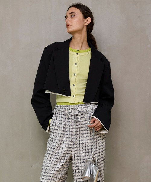 MAISON SPECIAL（メゾンスペシャル）の「Back-Tulle Short Jacket/バックチュールショートジャケット（テーラードジャケット・レディース・グレー/ベージュ/ブラック・FREE）」の2枚目の写真