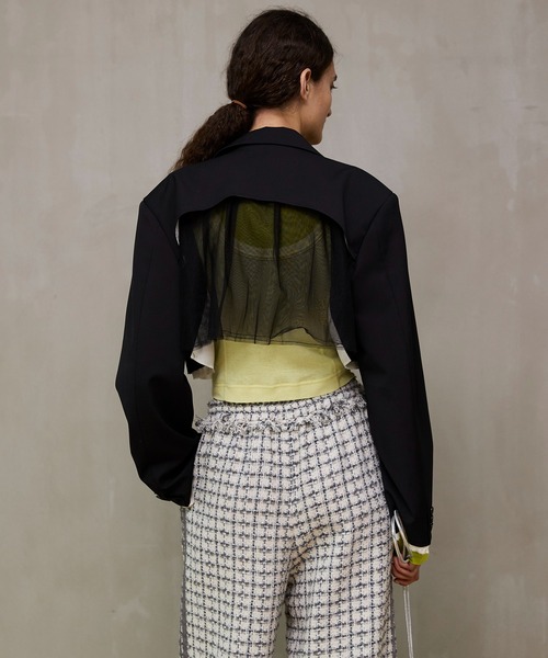 MAISON SPECIAL（メゾンスペシャル）の「Back-Tulle Short Jacket/バックチュールショートジャケット（テーラードジャケット・レディース・グレー/ベージュ/ブラック・FREE）」の6枚目の写真