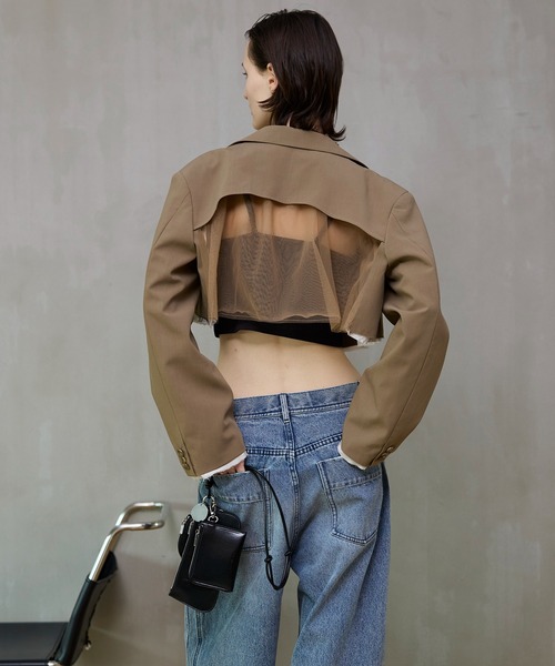 MAISON SPECIAL（メゾンスペシャル）の「Back-Tulle Short Jacket/バックチュールショートジャケット（テーラードジャケット・レディース・グレー/ベージュ/ブラック・FREE）」の13枚目の写真