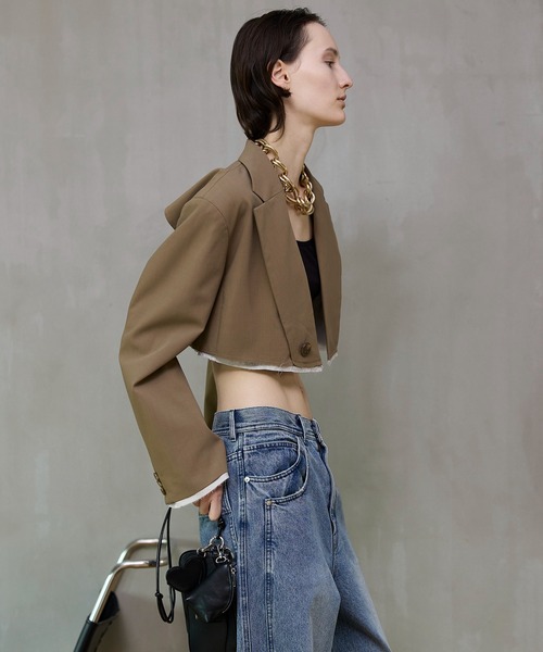 MAISON SPECIAL（メゾンスペシャル）の「Back-Tulle Short Jacket/バックチュールショートジャケット（テーラードジャケット・レディース・グレー/ベージュ/ブラック・FREE）」の14枚目の写真