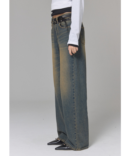 BUTTON UP(ボタンアップ)の「ヴィンテージウォッシュワイド裏起毛デニム(デニムパンツ・レディース・その他・MEDIUM)」の3枚目の写真