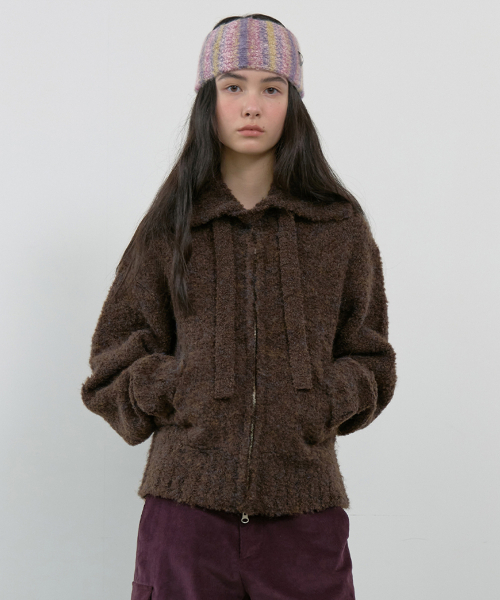 Majournee(マジョネ)の「TIE SET COZY BOUCLE KNIT ZIP-UP_BROWN(ニット/セーター・レディース・その他・FREE)」の2枚目の写真