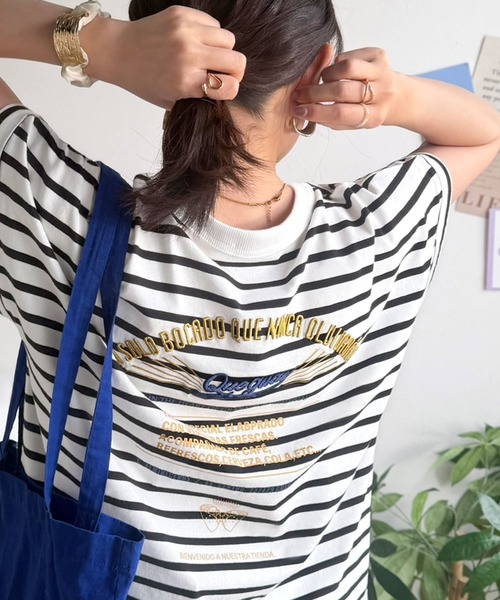 Java（ジャバ）の「《JaVaジャバコラボ》背中で魅せる。バック刺繍フレンチスリーブTシャツ（半袖）（Tシャツ/カットソー・レディース・オートミール/チャコール/ブラウン/その他1・X-LARGE/SMALL/MEDIUM/LARGE）」の4枚目の写真