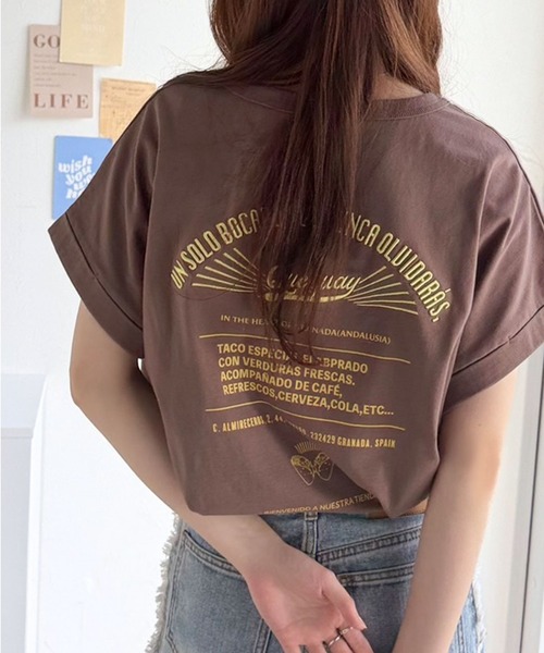 Java（ジャバ）の「《JaVaジャバコラボ》背中で魅せる。バック刺繍フレンチスリーブTシャツ（半袖）（Tシャツ/カットソー・レディース・オートミール/チャコール/ブラウン/その他1・X-LARGE/SMALL/MEDIUM/LARGE）」の2枚目の写真
