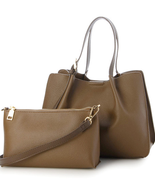 cache cache(カシュ カシュ)の「カシュカシュ cachecache / フェイクレザーショルダーバッグ付スクエアトート(トートバッグ・レディース・ブラウン/ベージュ系その他/ブラック/パイソン・FREE)」の1枚目の写真