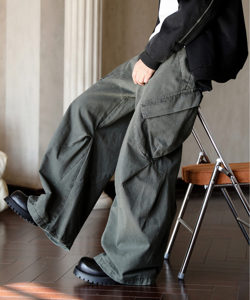 neos（ネオス）の「【neos】ワイドカーゴパンツ 立体切替 バレルシルエット ミリタリーパンツ（カーゴパンツ・メンズ・チャコールグレー/カーキ・MEDIUM/LARGE/X-LARGE）」の9枚目の写真