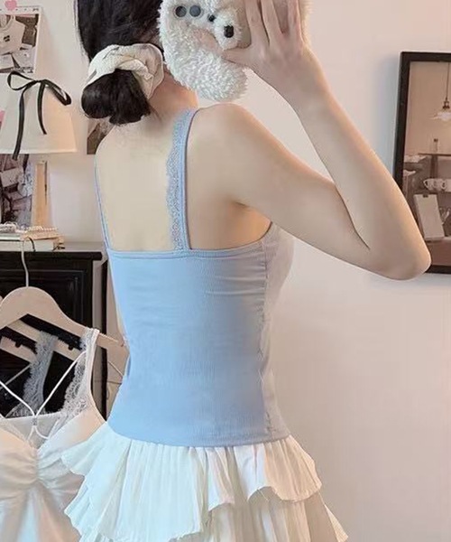 Lace Ladies(レースレディース)の「フロント クロス レーシィ カップ付き キャミソール(キャミソール・レディース・ホワイト/ピンク/ブラック/グレー/ブルー・FREE)」の10枚目の写真