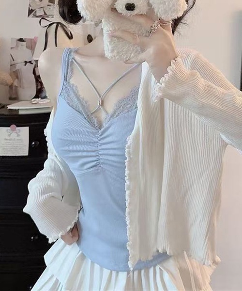 Lace Ladies(レースレディース)の「フロント クロス レーシィ カップ付き キャミソール(キャミソール・レディース・ホワイト/ピンク/ブラック/グレー/ブルー・FREE)」の11枚目の写真