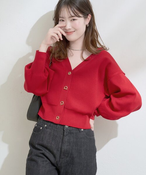 natural couture（ナチュラルクチュール）の「プチプラハトメバー釦カーデ（カーディガン/ボレロ・レディース・チャコールグレー/アイボリー/グレイッシュベージュ/ブラック/ミント/ネイビー/ピンク/ライトグレー/レッド・FREE）」の9枚目の写真