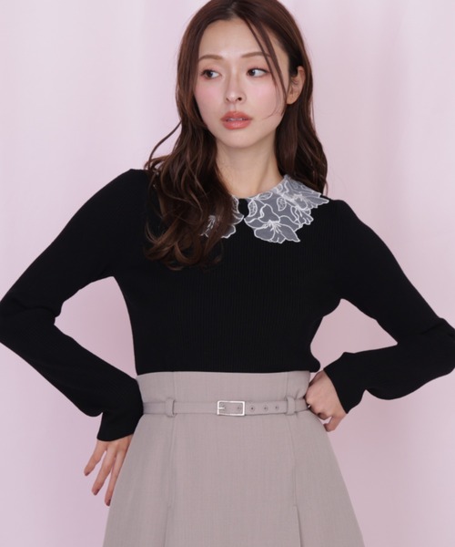 JILL by JILL STUART(ジルバイジルスチュアート)の「レース襟コンパクトリブニット(ニット/セーター・レディース・ネイビー/ブラック/ホワイト・FREE)」の3枚目の写真