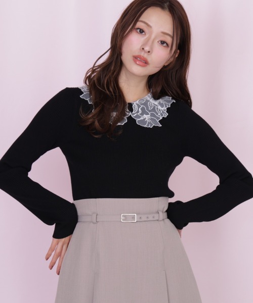 JILL by JILL STUART(ジルバイジルスチュアート)の「レース襟コンパクトリブニット(ニット/セーター・レディース・ネイビー/ブラック/ホワイト・FREE)」の19枚目の写真