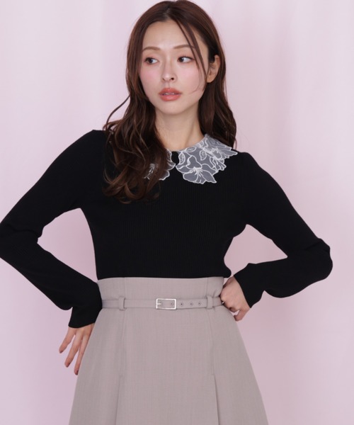 JILL by JILL STUART(ジルバイジルスチュアート)の「レース襟コンパクトリブニット(ニット/セーター・レディース・ネイビー/ブラック/ホワイト・FREE)」の18枚目の写真