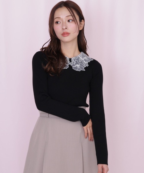 JILL by JILL STUART(ジルバイジルスチュアート)の「レース襟コンパクトリブニット(ニット/セーター・レディース・ネイビー/ブラック/ホワイト・FREE)」の20枚目の写真