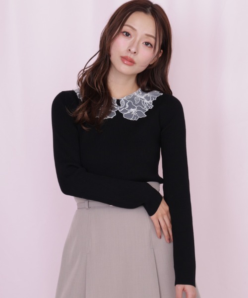 JILL by JILL STUART(ジルバイジルスチュアート)の「レース襟コンパクトリブニット(ニット/セーター・レディース・ネイビー/ブラック/ホワイト・FREE)」の17枚目の写真