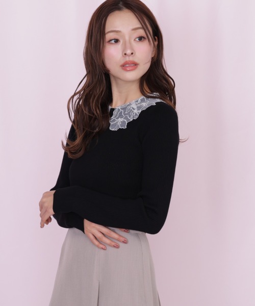 JILL by JILL STUART(ジルバイジルスチュアート)の「レース襟コンパクトリブニット(ニット/セーター・レディース・ネイビー/ブラック/ホワイト・FREE)」の21枚目の写真