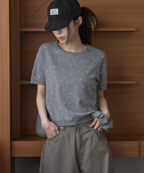 UNE MANSION(ユヌマンション)の「花柄ラブリーシュシュ&フラワーサマー半袖ニットSET(Tシャツ/カットソー・レディース・ネイビー/ホワイト/レッド/グレー/クリーム/スカイブルー・FREE)」の3枚目の写真