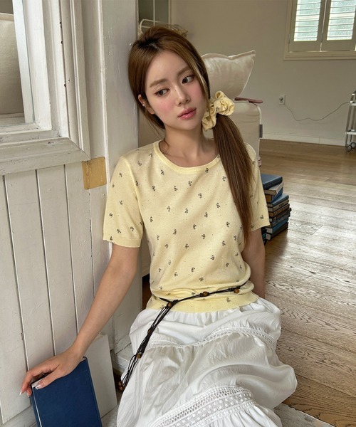 UNE MANSION(ユヌマンション)の「花柄ラブリーシュシュ&フラワーサマー半袖ニットSET(Tシャツ/カットソー・レディース・ネイビー/ホワイト/レッド/グレー/クリーム/スカイブルー・FREE)」の4枚目の写真