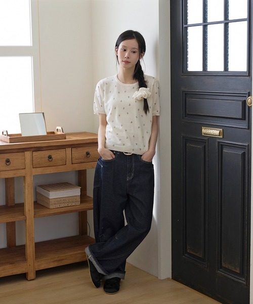 UNE MANSION(ユヌマンション)の「花柄ラブリーシュシュ&フラワーサマー半袖ニットSET(Tシャツ/カットソー・レディース・ネイビー/ホワイト/レッド/グレー/クリーム/スカイブルー・FREE)」の7枚目の写真