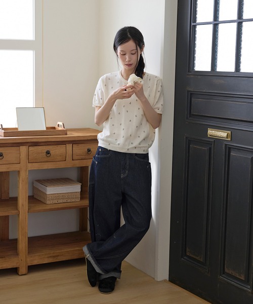 UNE MANSION(ユヌマンション)の「花柄ラブリーシュシュ&フラワーサマー半袖ニットSET(Tシャツ/カットソー・レディース・ネイビー/ホワイト/レッド/グレー/クリーム/スカイブルー・FREE)」の8枚目の写真
