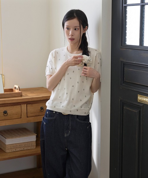 UNE MANSION(ユヌマンション)の「花柄ラブリーシュシュ&フラワーサマー半袖ニットSET(Tシャツ/カットソー・レディース・ネイビー/ホワイト/レッド/グレー/クリーム/スカイブルー・FREE)」の9枚目の写真