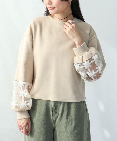 Three Four Time（ｽﾘｰﾌｫｰﾀｲﾑ）の「立体レース切替プルオーバー（Tシャツ/カットソー・レディース・オフホワイト/ベージュ・FREE）」の2枚目の写真