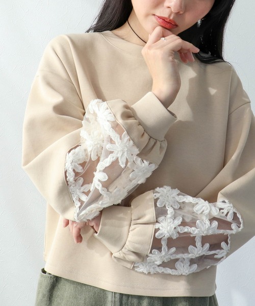 Three Four Time（ｽﾘｰﾌｫｰﾀｲﾑ）の「立体レース切替プルオーバー（Tシャツ/カットソー・レディース・オフホワイト/ベージュ・FREE）」の10枚目の写真