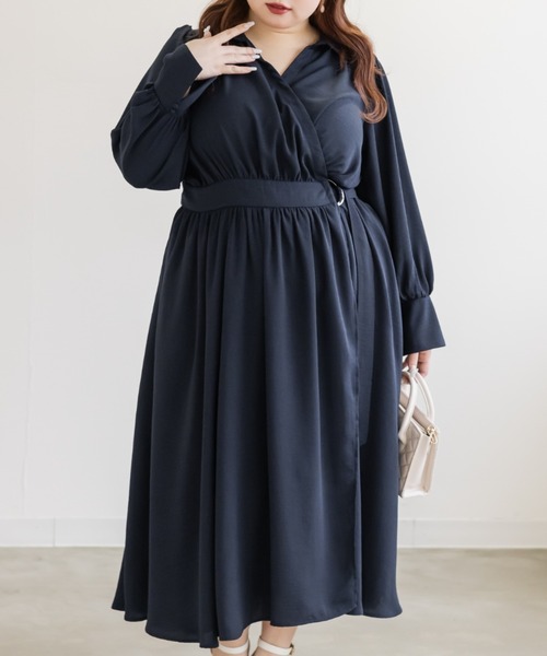 CLETTE(クレット)の「CLETTEオリジナルカシュクールラップシャツワンピース(ワンピース・レディース・ネイビー/ブルー/ピンク・4L/3L/LL)」の2枚目の写真