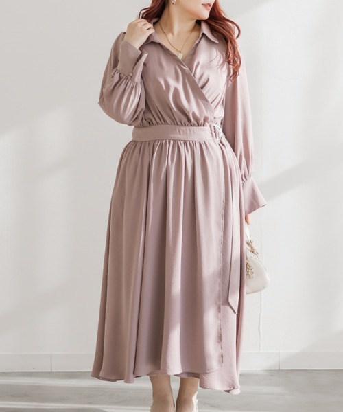 CLETTE(クレット)の「CLETTEオリジナルカシュクールラップシャツワンピース(ワンピース・レディース・ネイビー/ブルー/ピンク・4L/3L/LL)」の1枚目の写真
