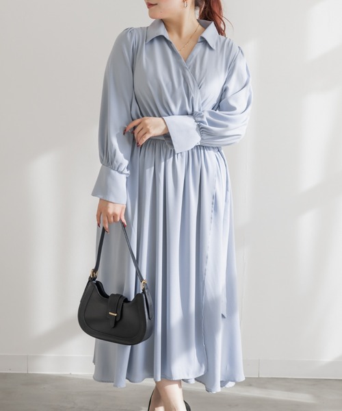 CLETTE(クレット)の「CLETTEオリジナルカシュクールラップシャツワンピース(ワンピース・レディース・ネイビー/ブルー/ピンク・4L/3L/LL)」の3枚目の写真